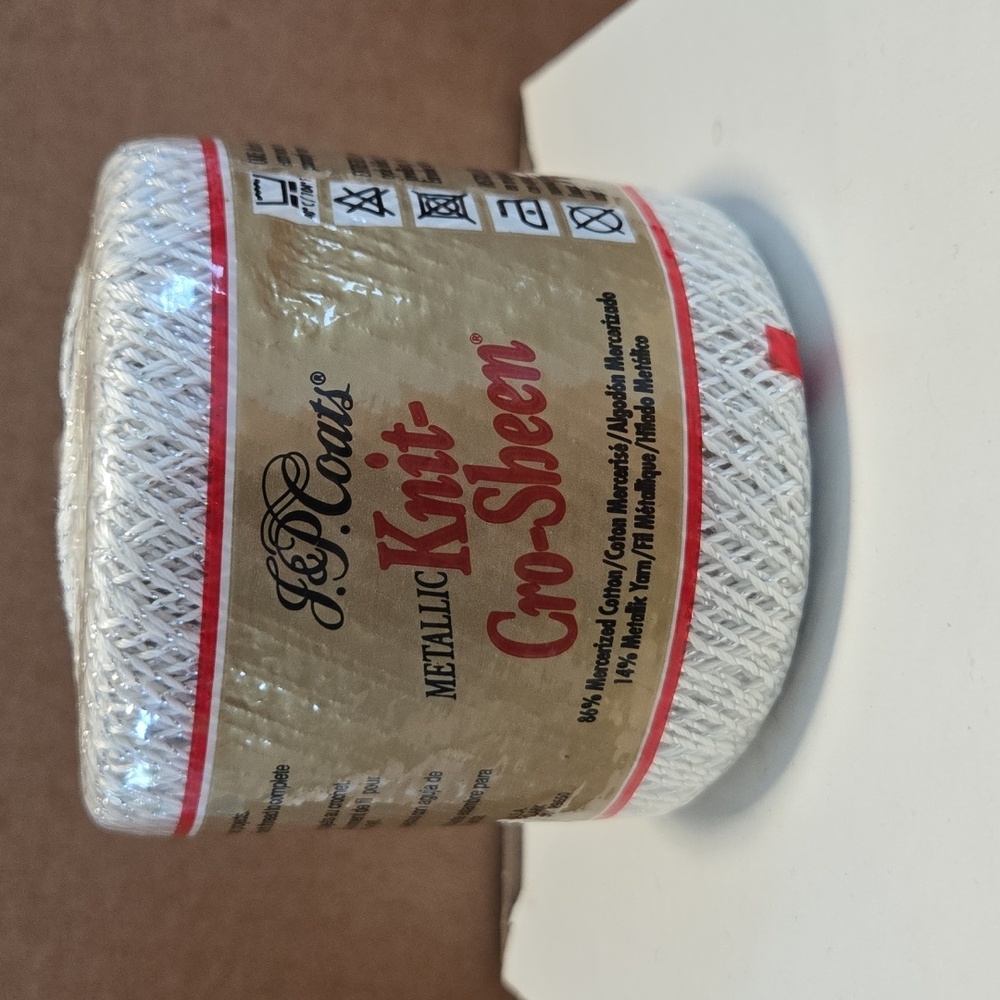 18 NWT Vintage J&P Coats Metallic Knit-Cro-Sheen Yarn | White/Silver
